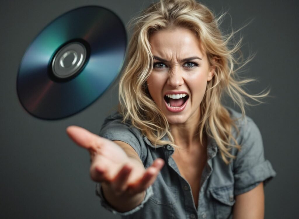 woman throwing a old cd