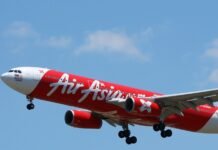 AirAsia airplane over Phuket