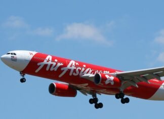 AirAsia airplane over Phuket