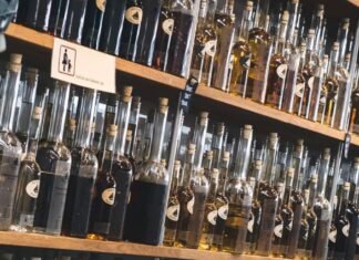 liquor store interior shoppers