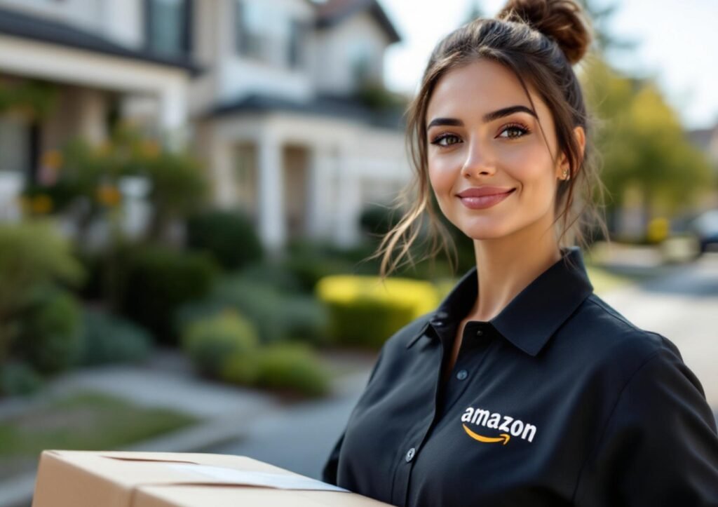 female working as an amazon delivery driver